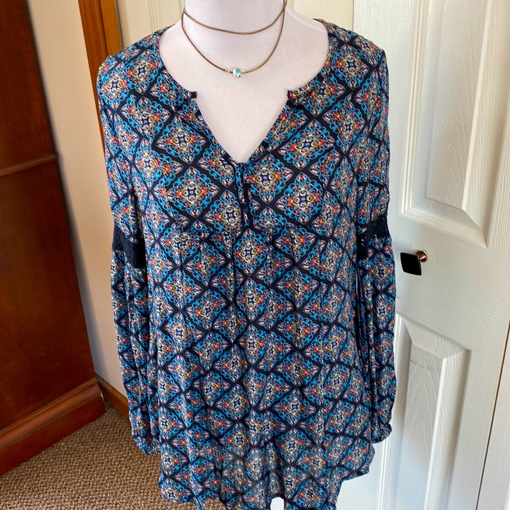 3/$19 ARIZONA JEAN CO Boho Peasant Top~ Pretty Colors!  Crochet Detailing! NEW!